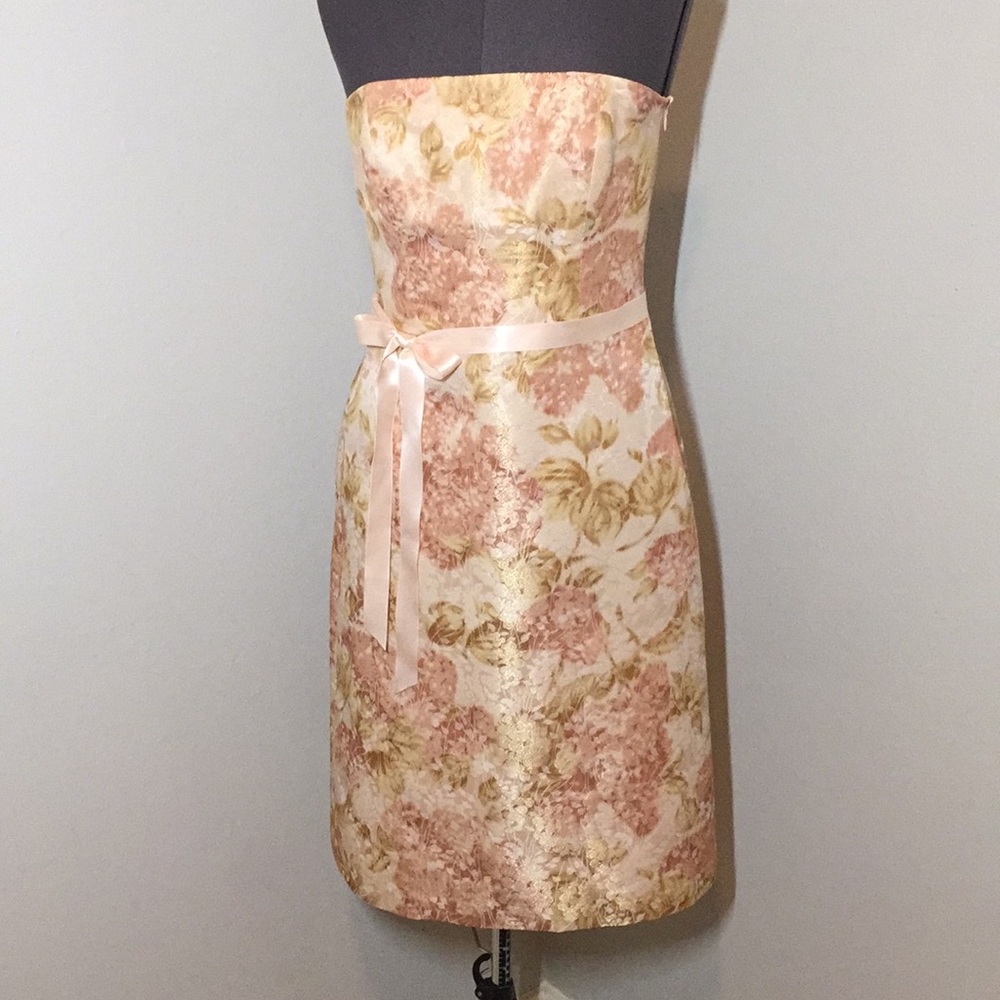 Ann Taylor pink and gold brocade cocktail dress